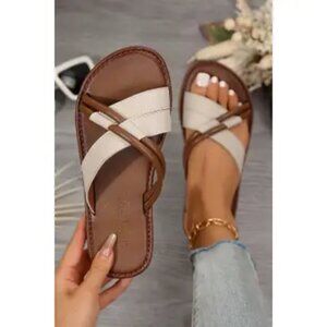 Leather Criss Cross Flat Slippers 🤍 | Sizes US 6–10